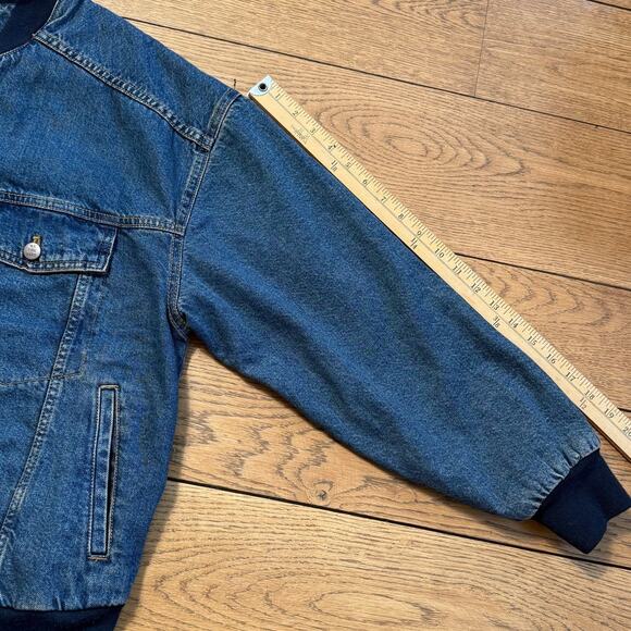 We The Free Denim Stadium Jacket Bomber Indigo Blue SZ S READ FLAW - Picture 6 of 6